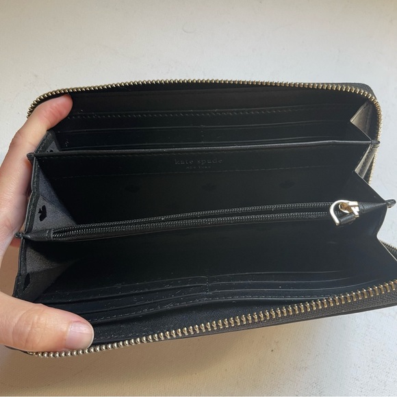 Kate Spade Large Jeanne Continental Zippy Wallet Pebbled Leather Black Pockets - Picture 4 of 5